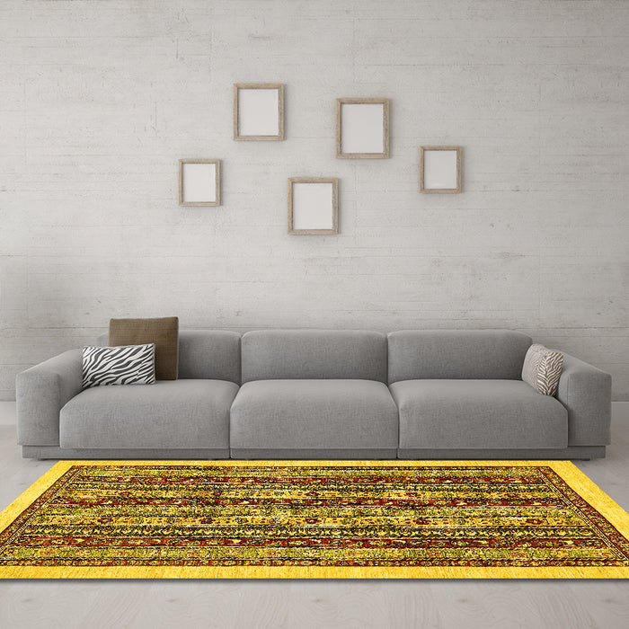 Machine Washable Abstract Yellow Modern Rug in a Living Room, wshabs546yw