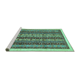Sideview of Machine Washable Abstract Turquoise Modern Area Rugs, wshabs546turq