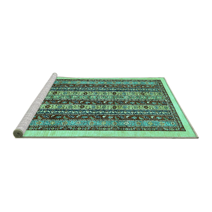 Sideview of Machine Washable Abstract Turquoise Modern Area Rugs, wshabs546turq