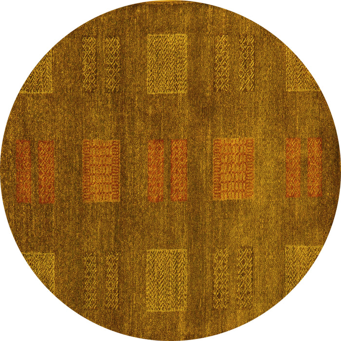 Round Abstract Yellow Modern Rug, abs5470yw