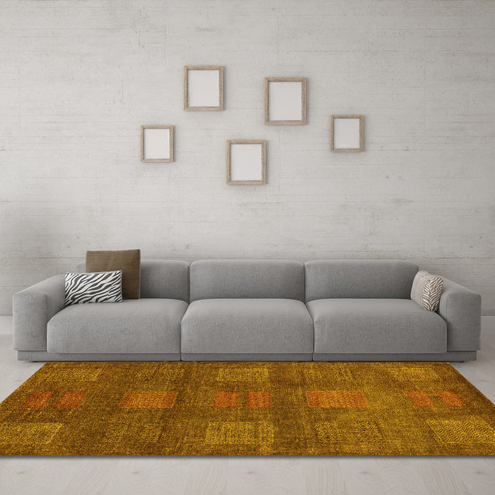 Machine Washable Abstract Yellow Modern Rug in a Living Room, wshabs5470yw