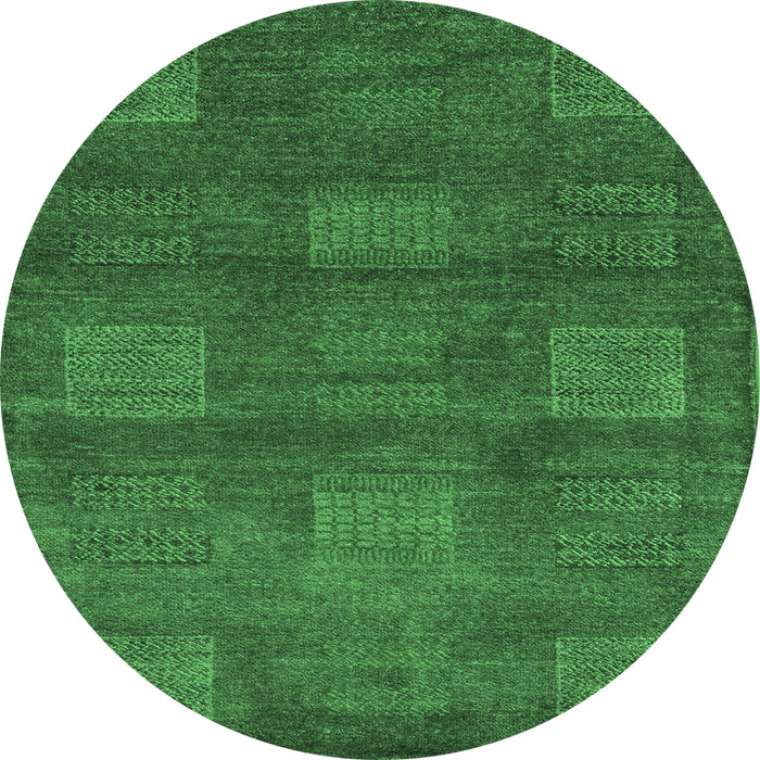 Round Abstract Emerald Green Modern Rug, abs5470emgrn