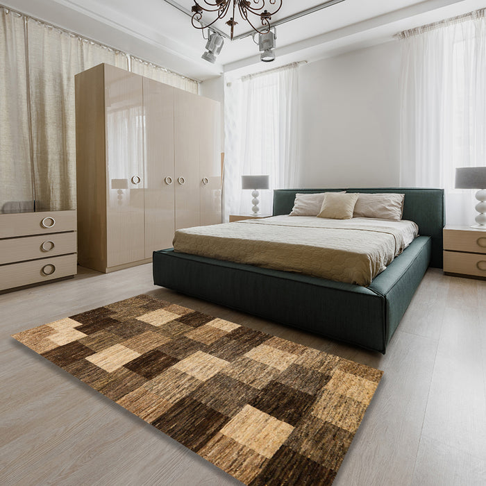 Abstract Bronze Brown Modern Rug in a Bedroom, abs5472