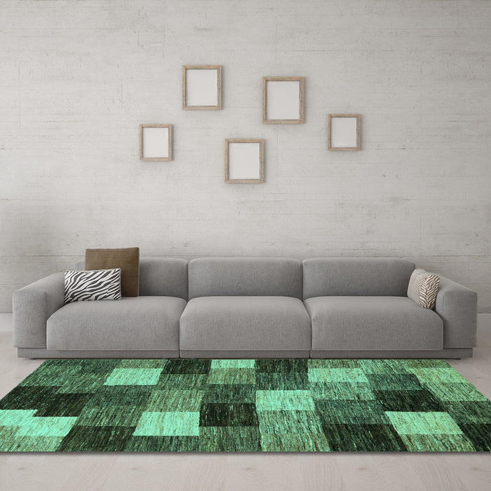 Machine Washable Abstract Turquoise Modern Area Rugs in a Living Room,, wshabs5472turq