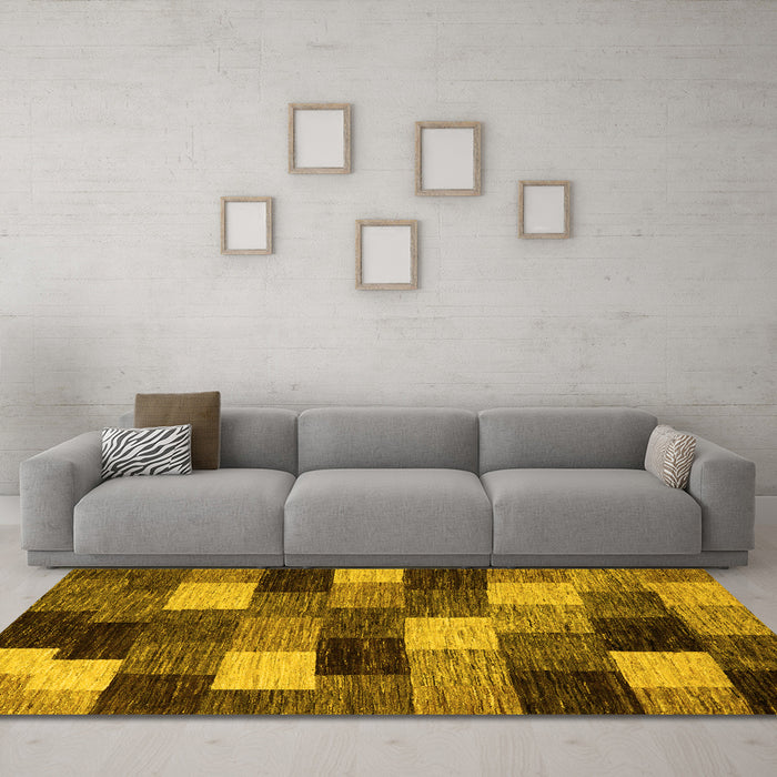 Machine Washable Abstract Yellow Modern Rug in a Living Room, wshabs5472yw