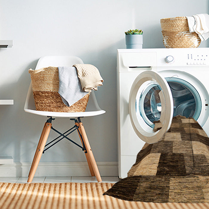 Machine Washable Abstract Bronze Brown Rug in a Washing Machine, wshabs5472