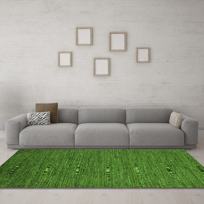 Machine Washable Abstract Green Modern Area Rugs in a Living Room,, wshabs5474grn