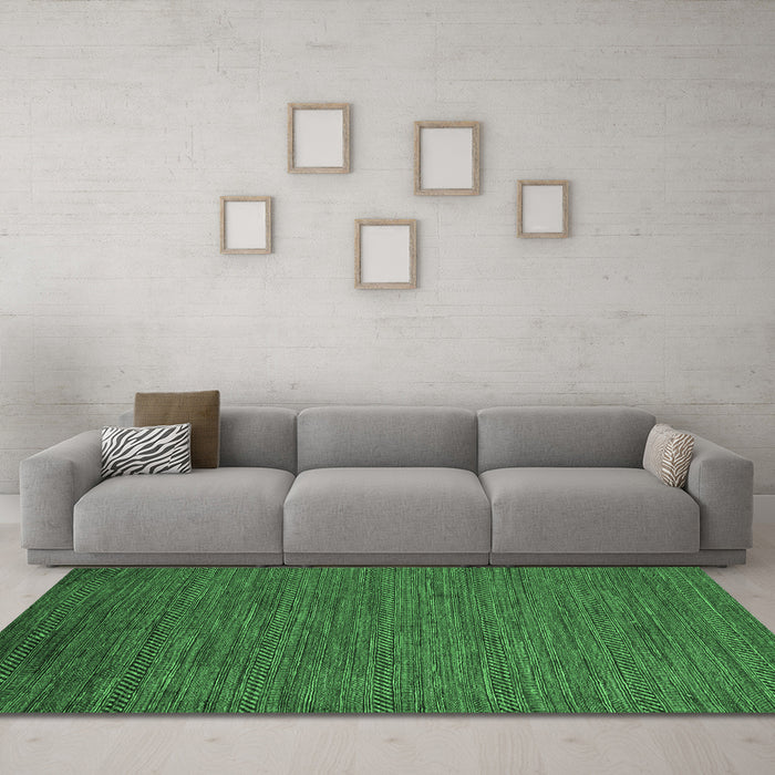 Machine Washable Abstract Emerald Green Modern Area Rugs in a Living Room,, wshabs5474emgrn