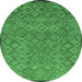 Round Machine Washable Abstract Emerald Green Modern Area Rugs, wshabs5475emgrn