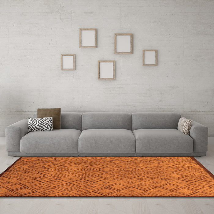 Machine Washable Abstract Orange Modern Area Rugs in a Living Room, wshabs5475org