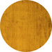 Round Machine Washable Abstract Yellow Modern Rug, wshabs5477yw