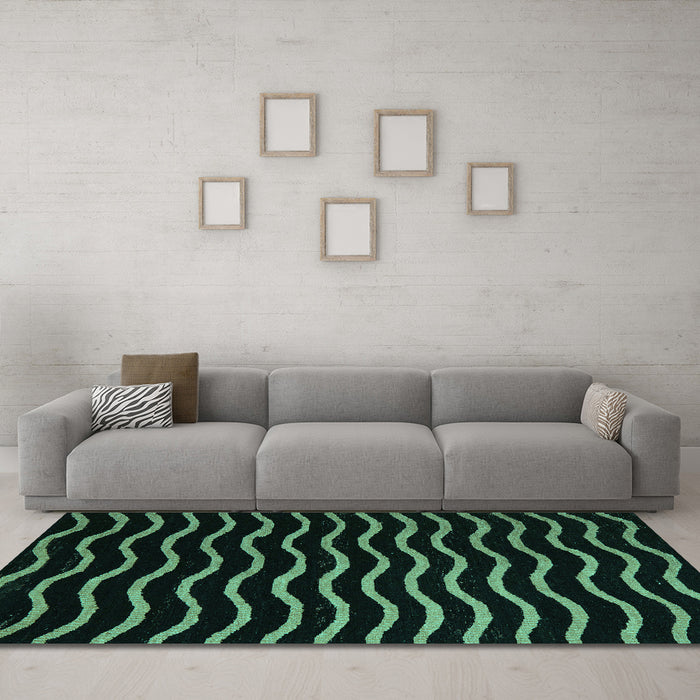 Machine Washable Abstract Turquoise Modern Area Rugs in a Living Room,, wshabs5478turq