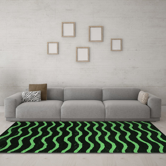 Machine Washable Abstract Emerald Green Modern Area Rugs in a Living Room,, wshabs5478emgrn