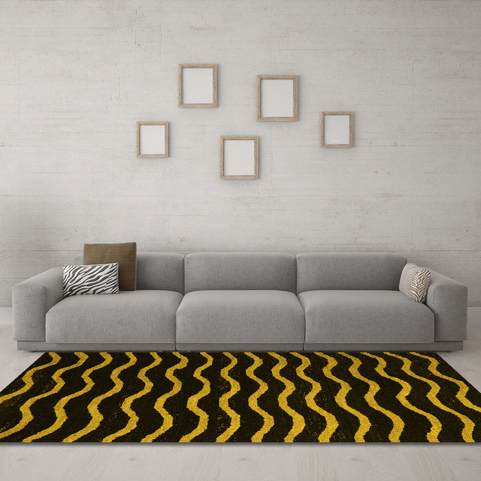 Machine Washable Abstract Yellow Modern Rug in a Living Room, wshabs5478yw