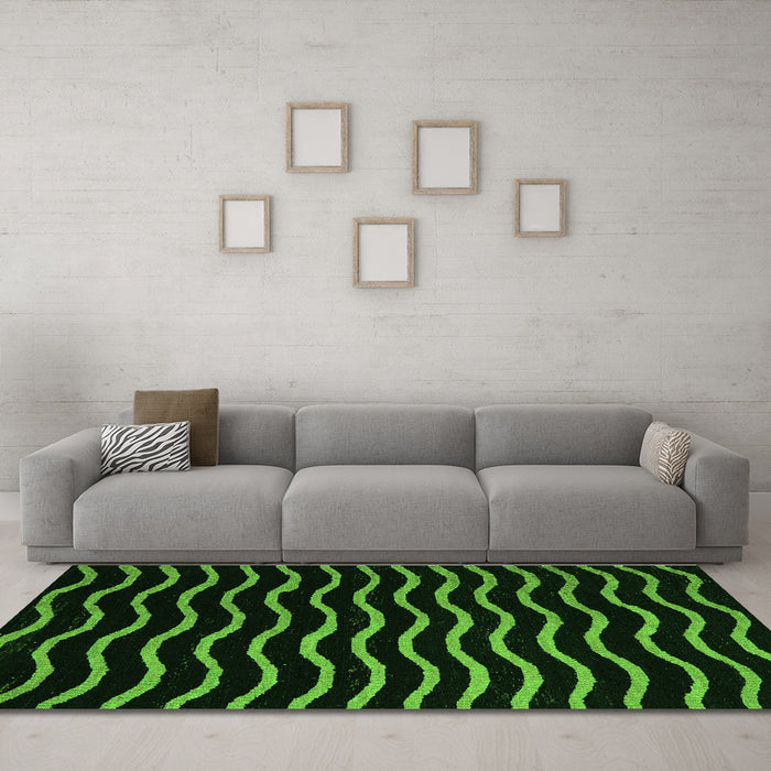 Machine Washable Abstract Green Modern Area Rugs in a Living Room,, wshabs5478grn