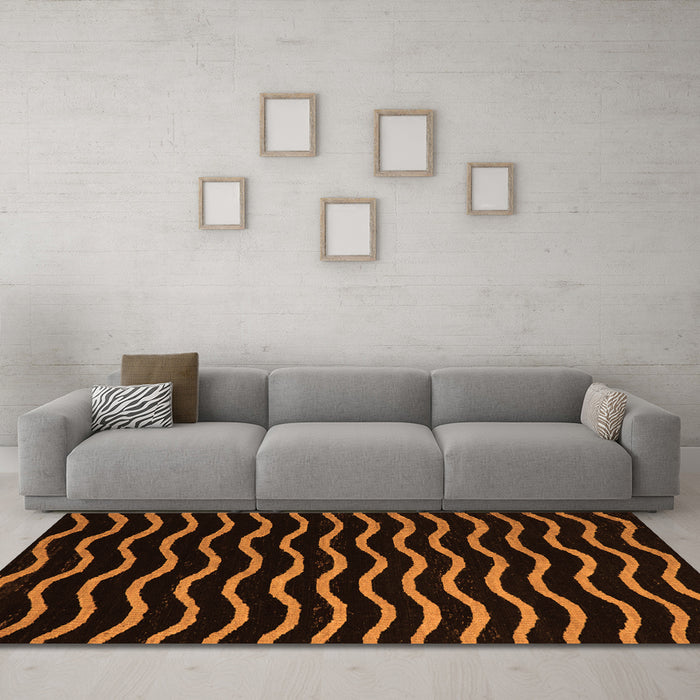 Machine Washable Abstract Orange Modern Area Rugs in a Living Room, wshabs5478org