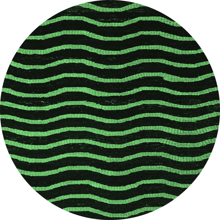 Round Machine Washable Abstract Emerald Green Modern Area Rugs, wshabs5478emgrn