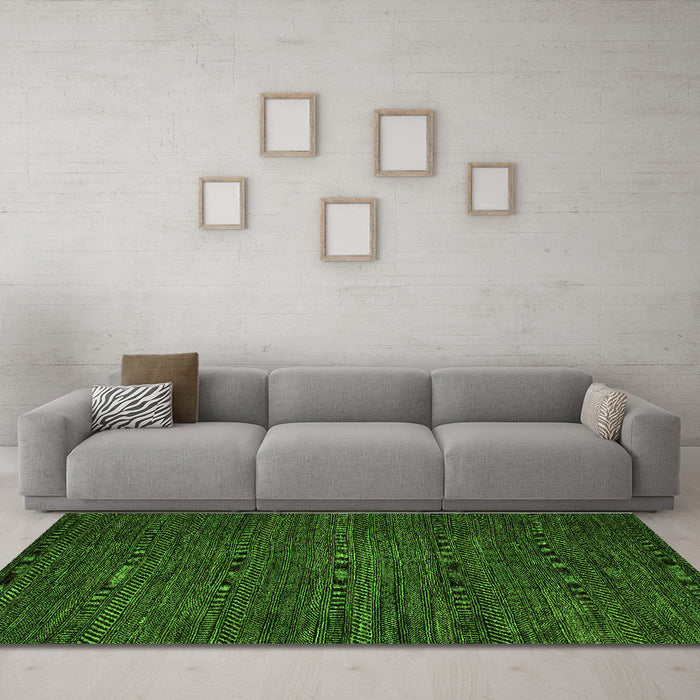 Machine Washable Abstract Green Modern Area Rugs in a Living Room,, wshabs5479grn