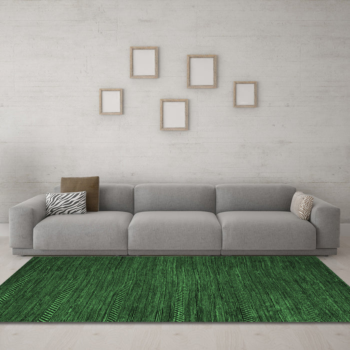 Machine Washable Abstract Emerald Green Modern Area Rugs in a Living Room,, wshabs5479emgrn
