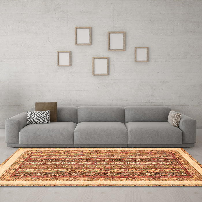 Machine Washable Abstract Orange Modern Area Rugs in a Living Room, wshabs547org