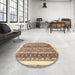 Round Machine Washable Abstract Brown Gold Rug in a Office, wshabs547