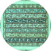 Round Machine Washable Abstract Turquoise Modern Area Rugs, wshabs547turq