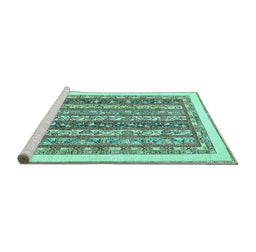 Sideview of Machine Washable Abstract Turquoise Modern Area Rugs, wshabs547turq
