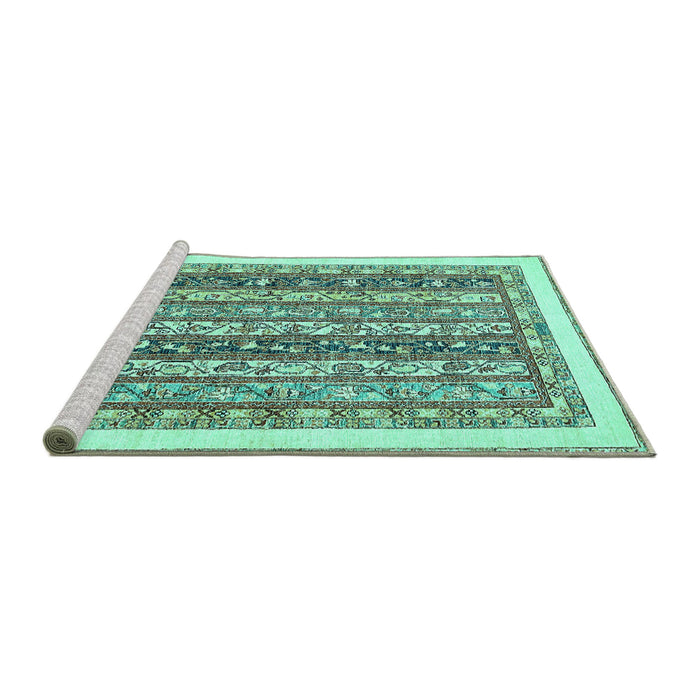Sideview of Machine Washable Abstract Turquoise Modern Area Rugs, wshabs547turq