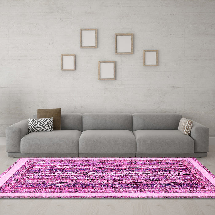 Machine Washable Abstract Pink Modern Rug in a Living Room, wshabs547pnk