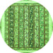 Round Machine Washable Abstract Green Modern Area Rugs, wshabs547grn