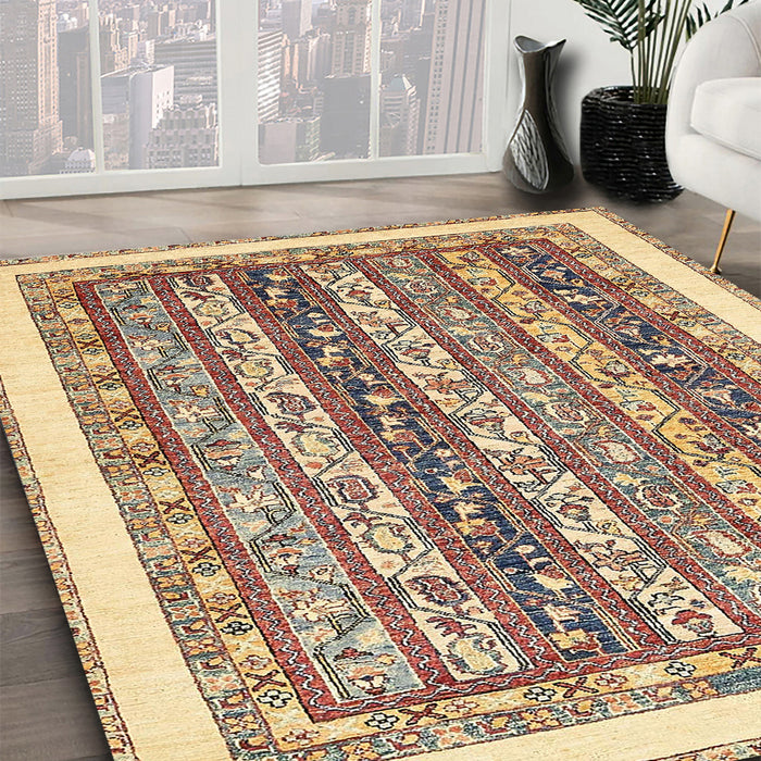 Machine Washable Abstract Brown Gold Rug in a Family Room, wshabs547