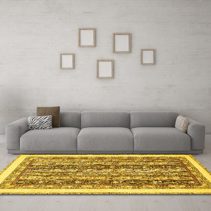 Machine Washable Abstract Yellow Modern Rug in a Living Room, wshabs547yw