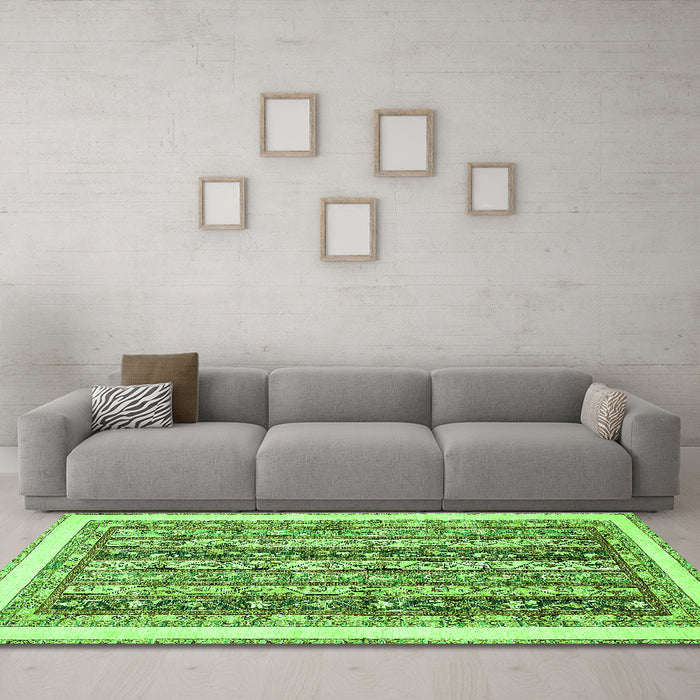 Machine Washable Abstract Green Modern Area Rugs in a Living Room,, wshabs547grn