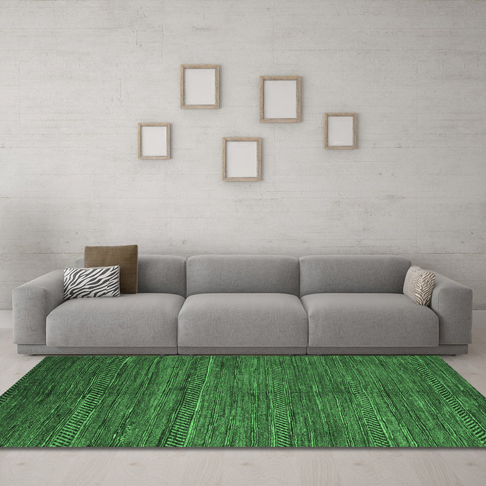 Machine Washable Abstract Emerald Green Modern Area Rugs in a Living Room,, wshabs5480emgrn