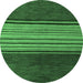 Round Machine Washable Abstract Emerald Green Modern Area Rugs, wshabs5481emgrn