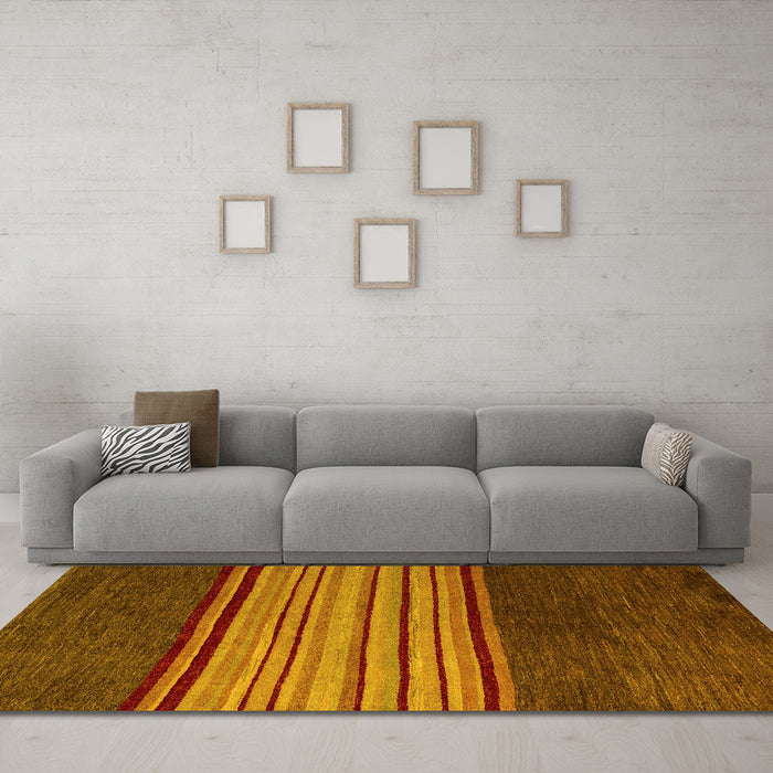Machine Washable Abstract Yellow Modern Rug in a Living Room, wshabs5481yw