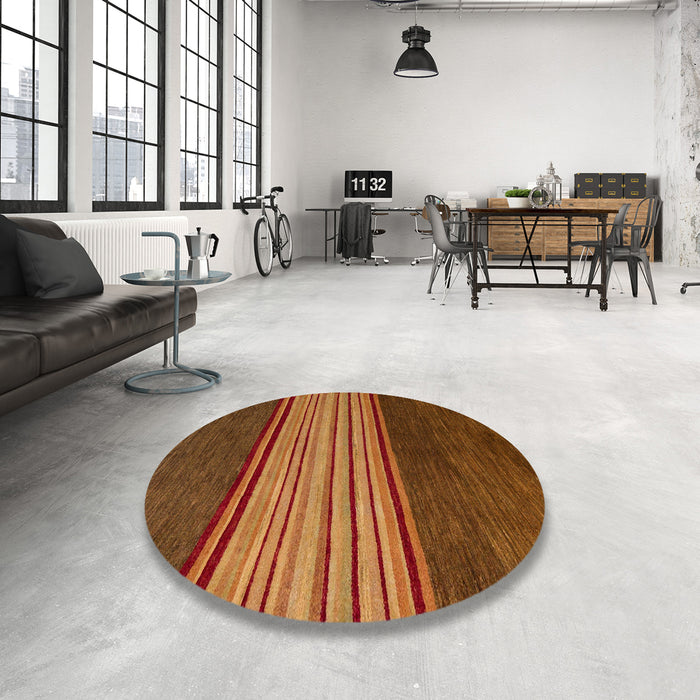 Round Abstract Sedona Brown Modern Rug in a Office, abs5481