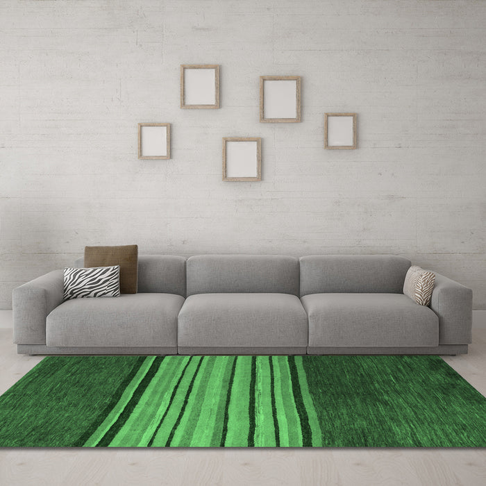 Machine Washable Abstract Emerald Green Modern Area Rugs in a Living Room,, wshabs5481emgrn