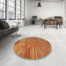 Round Machine Washable Abstract Orange Rug in a Office, wshabs5482