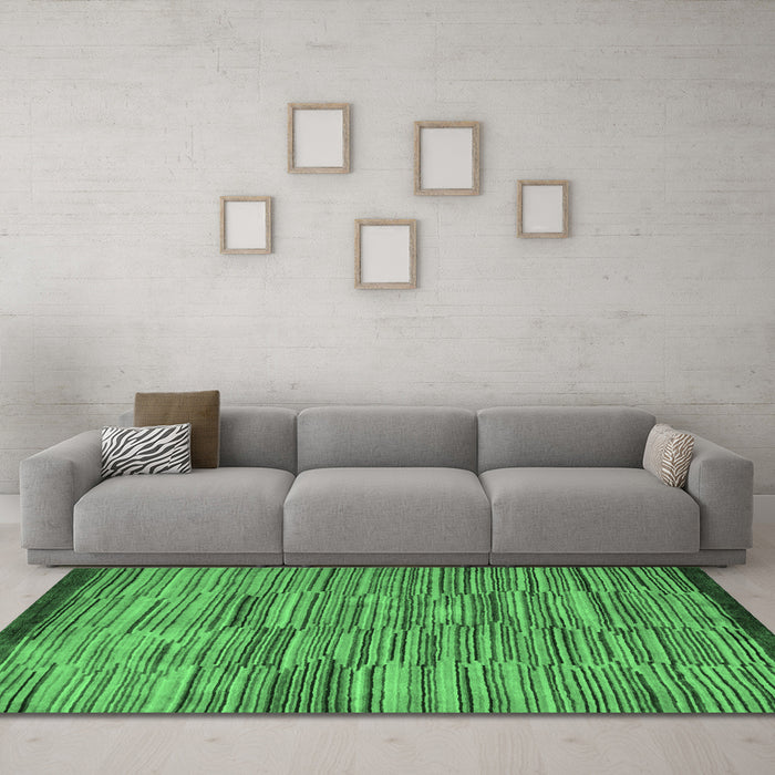Machine Washable Abstract Emerald Green Modern Area Rugs in a Living Room,, wshabs5482emgrn
