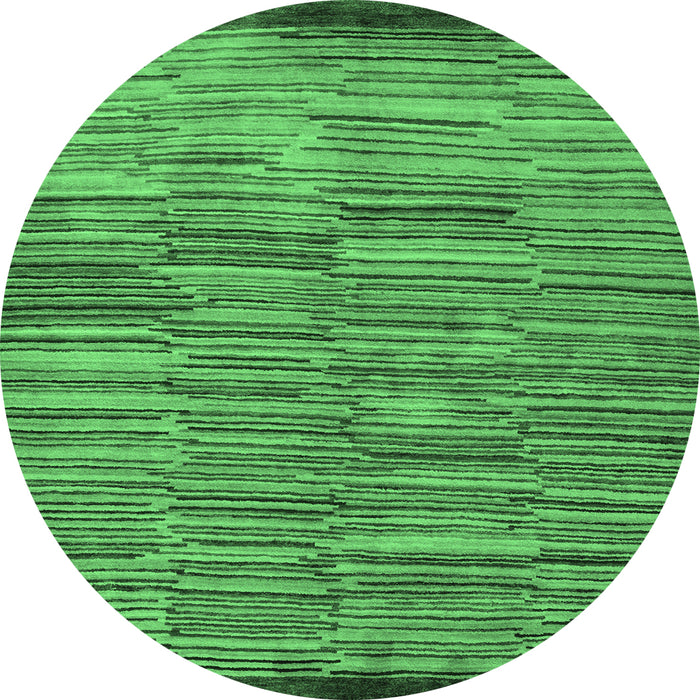 Round Machine Washable Abstract Emerald Green Modern Area Rugs, wshabs5482emgrn