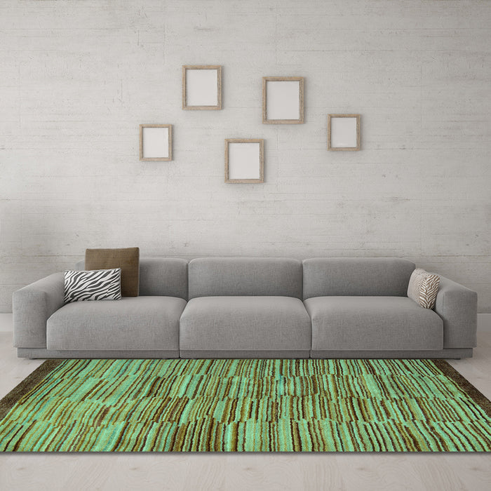 Machine Washable Abstract Turquoise Modern Area Rugs in a Living Room,, wshabs5482turq