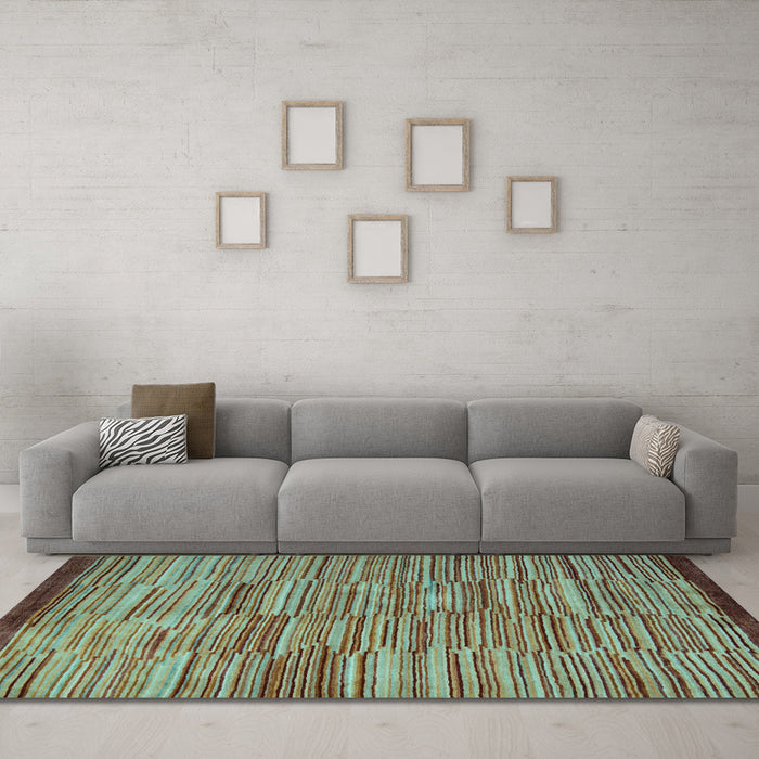 Machine Washable Abstract Light Blue Modern Rug in a Living Room, wshabs5482lblu