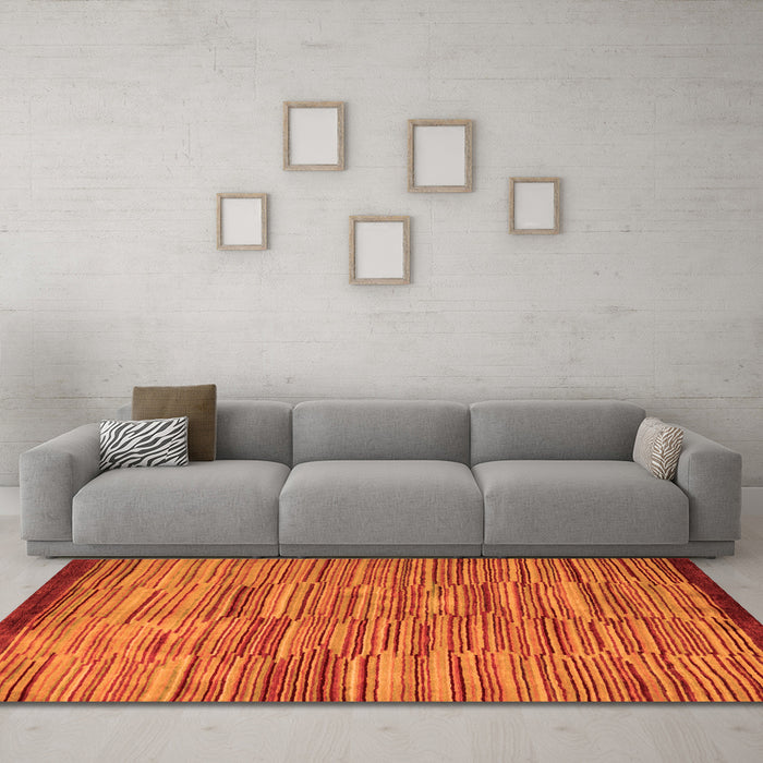 Machine Washable Abstract Orange Modern Area Rugs in a Living Room, wshabs5482org