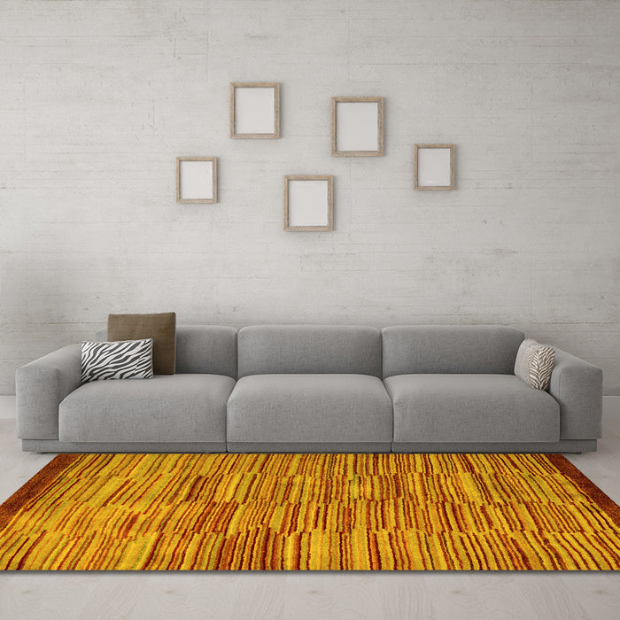 Machine Washable Abstract Yellow Modern Rug in a Living Room, wshabs5482yw