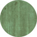 Round Abstract Turquoise Modern Rug, abs5485turq