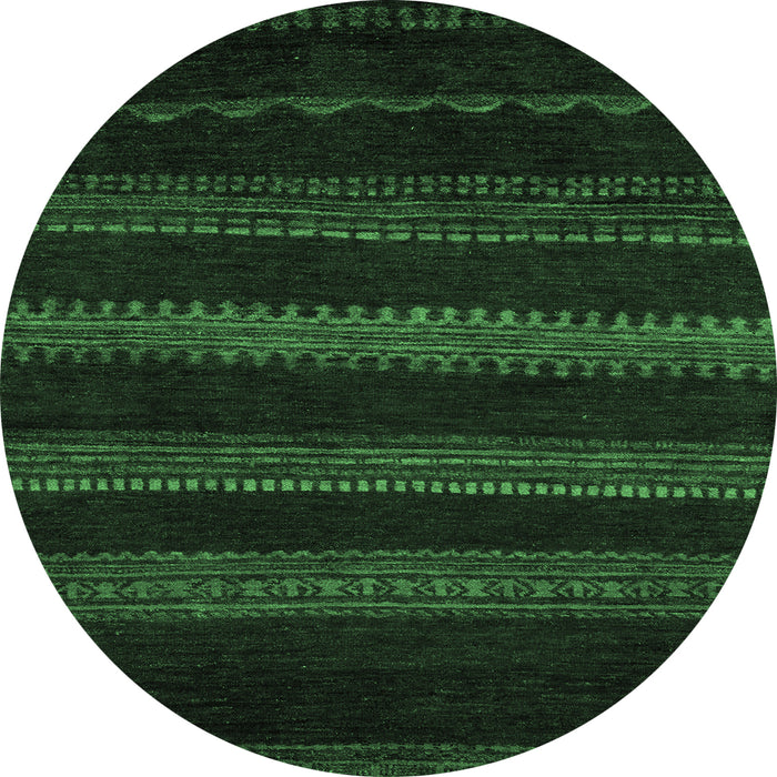 Round Machine Washable Abstract Emerald Green Modern Area Rugs, wshabs5488emgrn