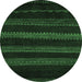 Round Machine Washable Abstract Emerald Green Modern Area Rugs, wshabs5488emgrn