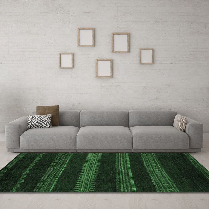 Machine Washable Abstract Emerald Green Modern Area Rugs in a Living Room,, wshabs5488emgrn