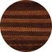 Round Machine Washable Abstract Orange Modern Area Rugs, wshabs5488org